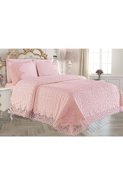 Çalışkan Çeyiz Evi Armoni 6-Piece Laced Blanket Set - Double Powder
