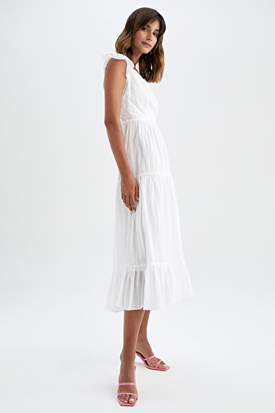 DeFacto Šaty s krátkým rukávem s maxi páskem s výstřihem do V