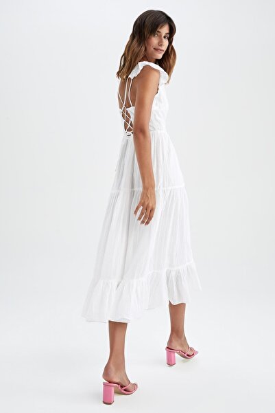 DeFacto Šaty s krátkým rukávem s maxi páskem s výstřihem do V