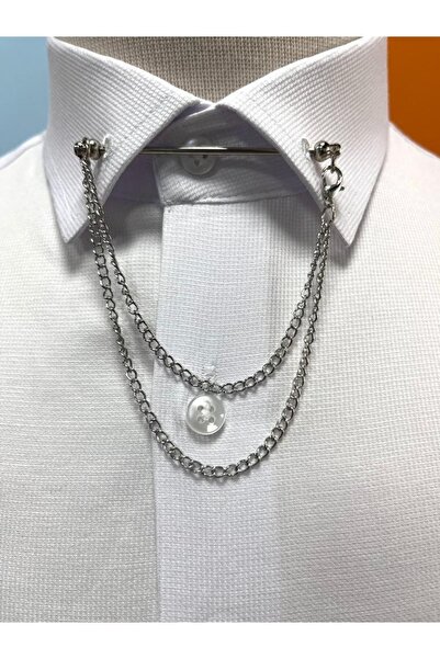 Ars Magic Box Silver (GÜMÜŞ RENK AÇIK METAL RENGİ) Zincir Detay Yaka Iğnesi