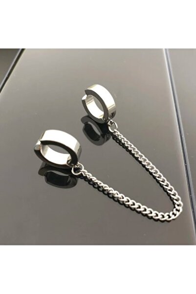 Acousticworld Gri Sıkıştırmalı Çelik Küpe Klipsli Aksesuar Küpe 1 Adet