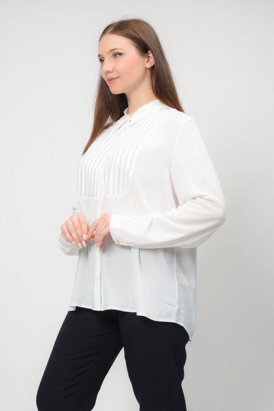 TUSSE Ribbed Detailed Chiffon Large Size Classic Shirt