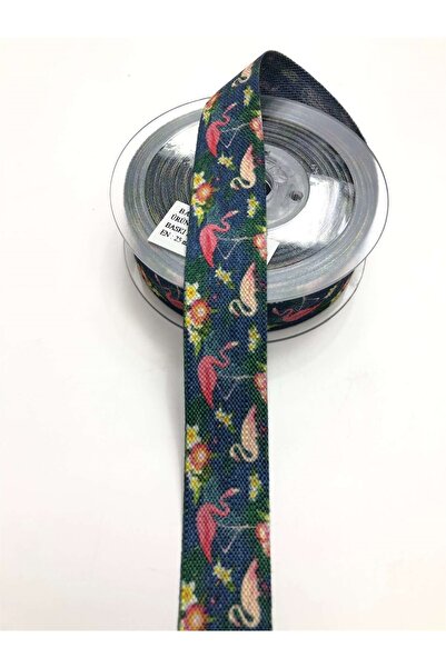 Bride Aksesuar Dünyası Flamingo cu model Panglică din bumbac 2,5 cm 1 Mt-dgk-...