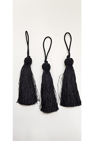 Genel Markalar Dekoratif Şerit Aksesuar Siyah Topuzlu Tekli Püskül 12cm 1 Ade...