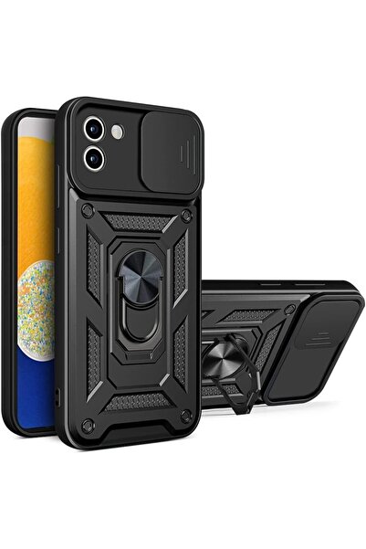 Fibaks Samsung Galaxy A03 Uyumlu Kılıf Kamera Korumalı Sürgülü Yüzüklü Armor Military Tank Zırhlı