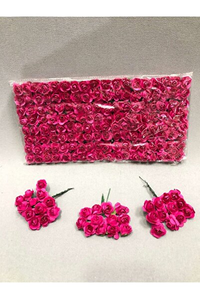 Bride Aksesuar Dünyası Dekoratif Şerit Aksesuar Fuşya Kağıt Gül Çiçek 1 Paket...