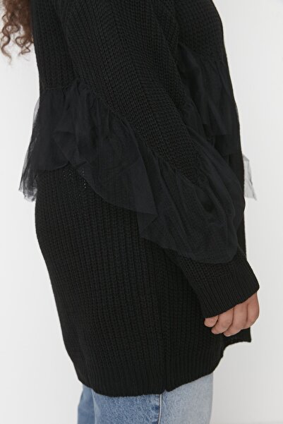 Trendyol Curve Μαύρο τούλι Λεπτομερής πλεκτό ζακέτα TBBAW23AV00002