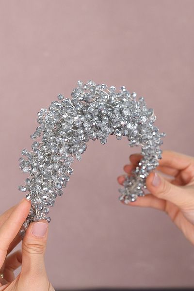 Bride Aksesuar Dünyası Accesoriu pentru păr pentru mirese Pollux Crystal Beaded Bridal Tiara – Coroană – Tiara – Tiara
