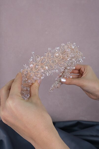 Bride Aksesuar Dünyası Accesoriu pentru păr și turban de mireasă cu mărgele d...