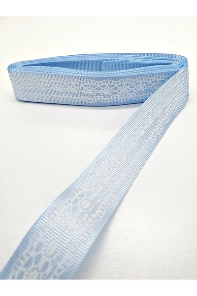 GELD Baby Blue Lace Printed Grosgrain Κορδέλα 2,5 cm 2 μέτρα
