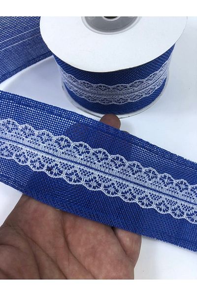 GELD Saks Blue Wide Λινή Κορδέλα με Δαντέλα στη μέση 5 μέτρα – Κορδέλα – Κορδέλα