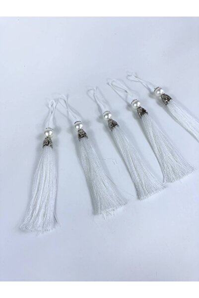 Bontex cu mărgele Ciucure alb cu capac argintiu și perle 1 bucată lungime 12 ...