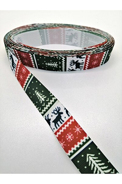 Bride Aksesuar Dünyası Panglică Grosgrain cu Motiv Cerb Roșu Verde 2,5 Cm 4 M...