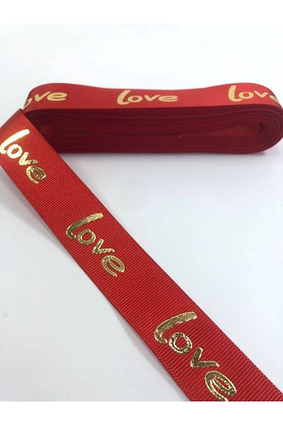 Bride Aksesuar Dünyası Hairpin Red Foil Patterned Love Written Grosgrain Ribbon 1 Meter Width 2.5 cm – Ribbon – Ribbon