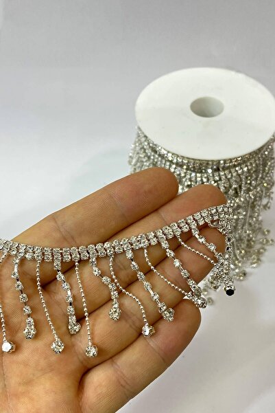 Bride Aksesuar Dünyası Gümüş Renk Zincirli Taşlı Püsküllü Şerit – Dekoratif Ş...