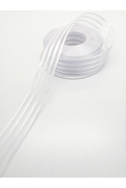 Bride Aksesuar Dünyası Panglică din șifon cu dungi din satin alb 2,5 cm 2 met...
