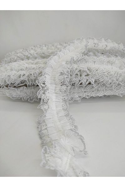 Bride Aksesuar Dünyası Panglică cu volan din dantelă cu sclipici alb argintiu – Panglică – Panglică