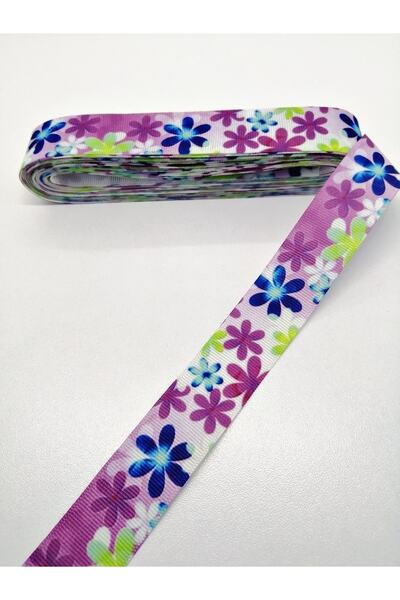 GELD Panglică Grosgrain cu Motive Florale Colorate 2,5 Cm 3 Metri – Panglică