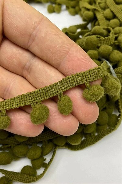 GELD Handcrafted Antique Green Pompom Ribbon – Decorative Ribbon – Decorative Ribbon