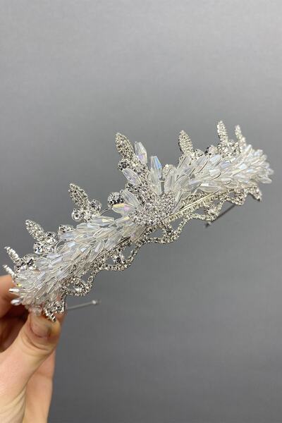 Bride Aksesuar Dünyası Coroană de mireasă cu mărgele de cristal de migdale pentru femei – Coroană – Coroană – Coroană