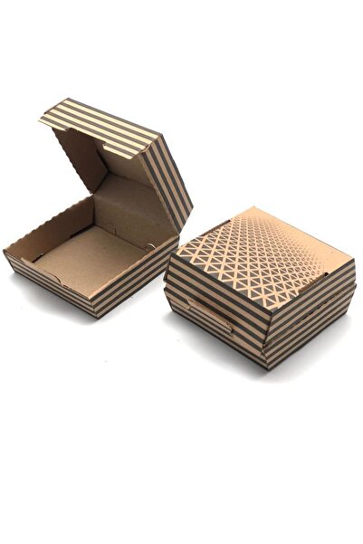 Feza Kutu Hamburger Kutusu Kraft 12x12x7 Cips Kutusu Çok Amaçlı Kutu Karton Kutu Pasta Kutusu (10 ADET)
