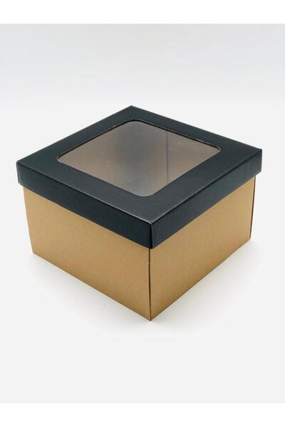Genel Markalar 23x23x15 Kraft Pencereli Çok Amaçlı Kutu Karton Kutu Pasta Kut...