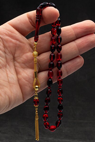 OTTOTESBİH Fire Amber Prayer Beads, Gold Plated Silver Tasseled Prayer Beads