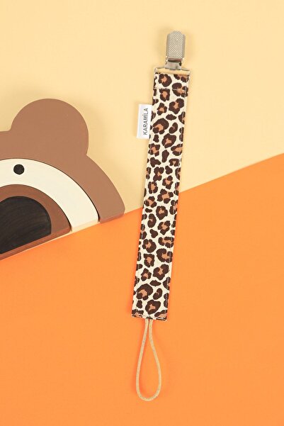 KARAMİLA Leopard Patterned 100% Cotton Baby Pacifier - Gift with Chain Strap