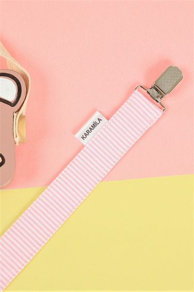 KARAMİLA 100% Cotton Pink Striped Pacifier Strap-pacifier Chain-baby Gift Pacifier Holder