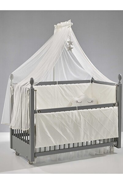 Meltem Smart Kral Anne Yanı Ahşap Sallanır Beşik 60x120 cm (gri-motto ekru)