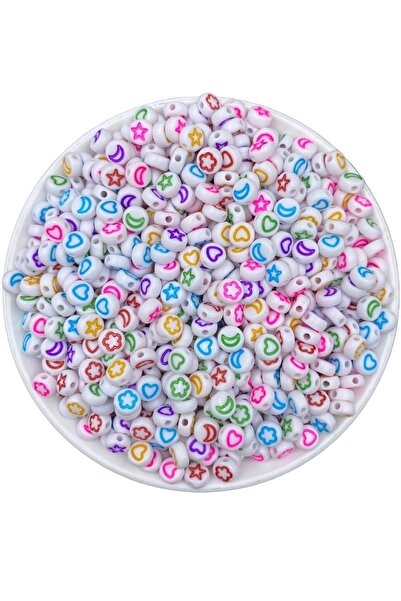 Hedef Bijuteri 25 جرام خرز مسطح أبيض مسطح 4 × 7 مم مع رموز ملونة مختلطة، نجمة...