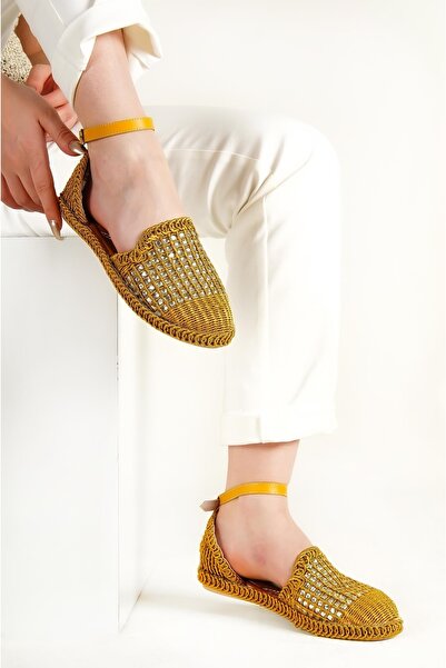 Moda Eleysa Taşlı Model Bilekten Kemerli Süet Kadın Babet