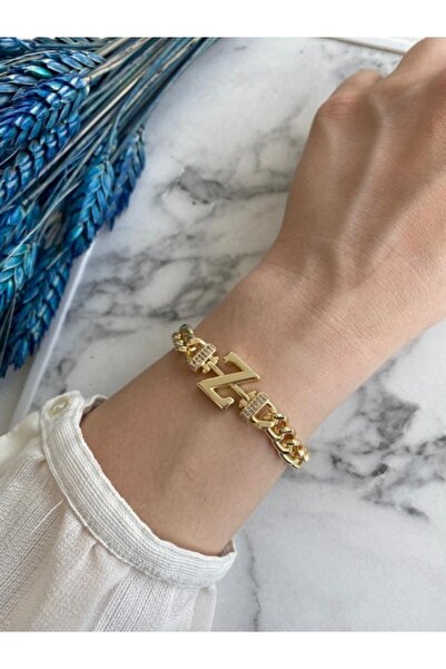 DEMOKAN Kadın Bileklik Z Harf Kararmaz Zirkon Taş Özel Kaplama Ayarlanabilir Bileklik