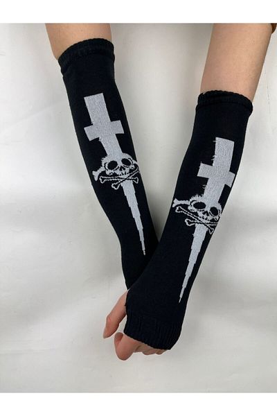 İYİ MODA Cut Finger Double Sword Skull Sleeve