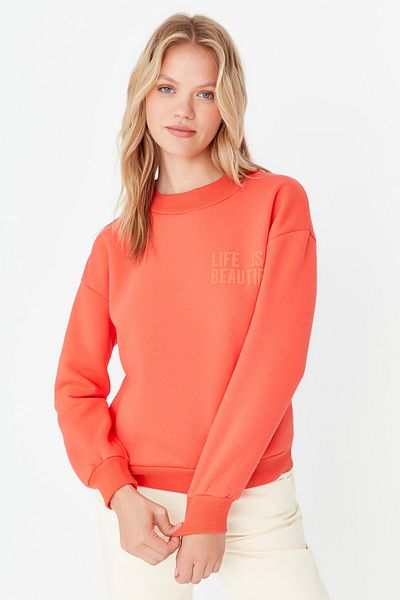 Trendyol Collection Pomegranate Flower Embossed Printed Loose Thick Fleece Inside Knitted Sweatshirt TWOAW23SW00140