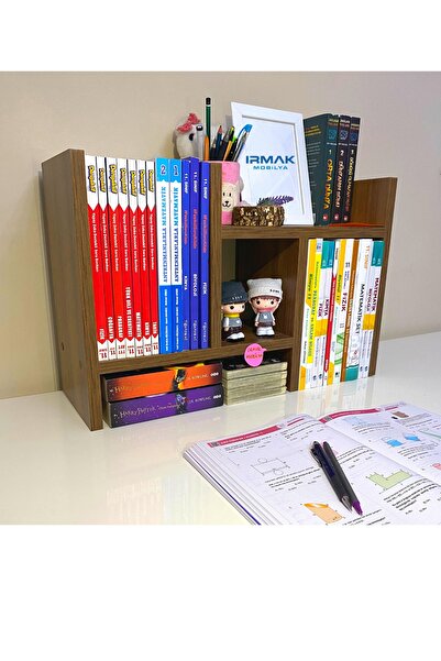 IRMAK DÜNYASI Tidy Ceviz Ayarlanabilir Kitaplık Masa Üstü Kitaplık Tezgah Üst...