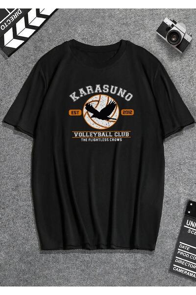 Deocept Μαύρο ανδρικό μπλουζάκι Karasuno με στάμπα Oversize