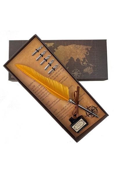 MUDOS Retro Feather Dip Pen Set - Special Boxed Feather Dip Set Black