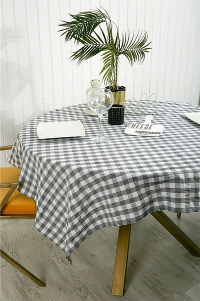 NT Handmade Gray White Checkered 160x130 Cm Tablecloth - Tablecloth for Kitchen Concept Picnic Camping