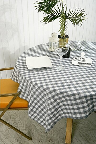 NT Handmade Gray White Checkered 160x130 Cm Tablecloth - Tablecloth for Kitchen Concept Picnic Camping