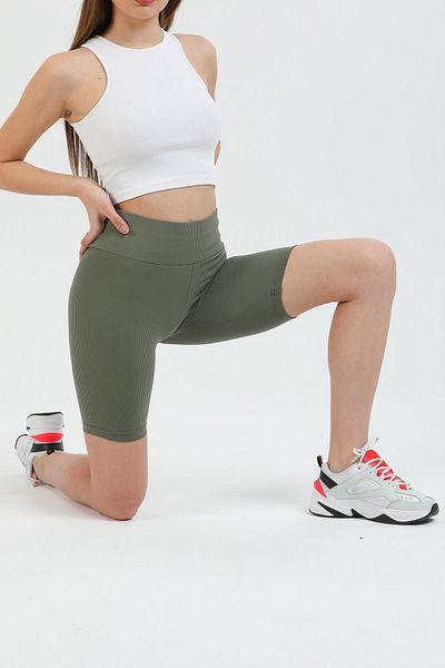 BERKEM STORE Culoare kaki Pantaloni scurti cu talie înaltă Leggings sport Biker cu șnur