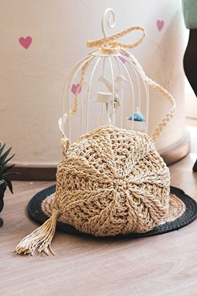 Moom Bag Γυναικεία Μπεζ Ψάθινη Τσάντα με λουράκι