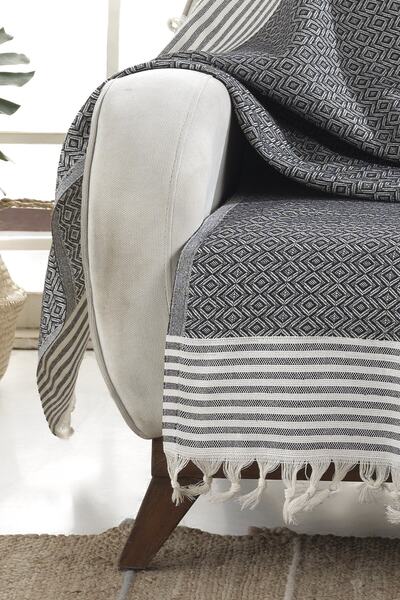 Lux Touch Bergama Siyah 2 Adet Koltuk Örtüsü 180 X 200 Cm Koltuk Şalı Kanepe Berjer Örtüsü Pamuklu