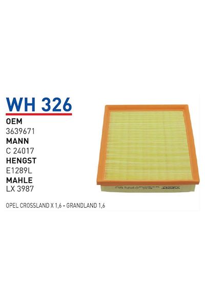 WUNDER Wh 326 أوبل كروسلاند X 1.6 - جراندلاند 1.63639671 فلتر الهواء