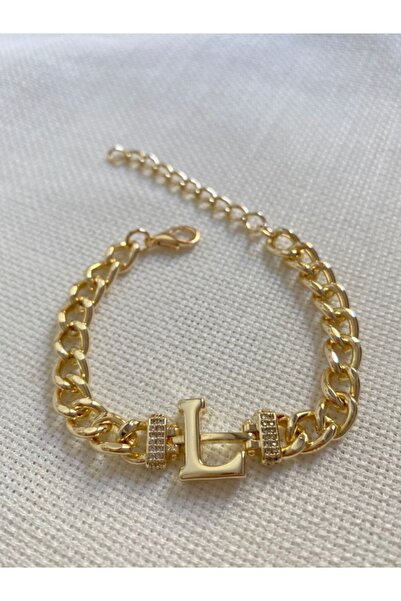 DEMOKAN Kadın Bileklik L Harf Kararmaz Zirkon Taş Özel Kaplama Ayarlanabilir Bileklik