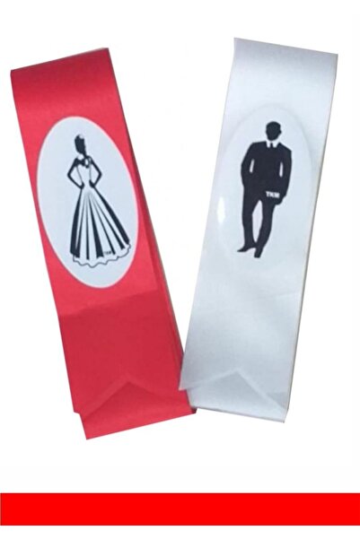 Halay Kına Takı Kuşağı, Atkı Kuşağı 2 Parça Kırmızı, Beyaz Gelin Damat Figürl...