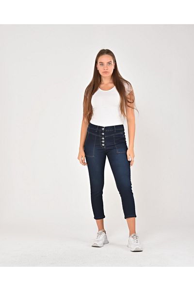 EYLÜL BUTİK Women's Ankle Length Pants Front Button High Waist
