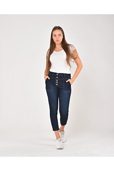 EYLÜL BUTİK Women's Ankle Length Pants Front Button High Waist
