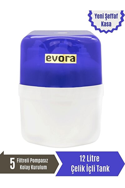 Evora 5 Aşamalı 12 Litre Mavi Kapalı Şeffaf Kasa Pompasız Su Arıtma Cihazı