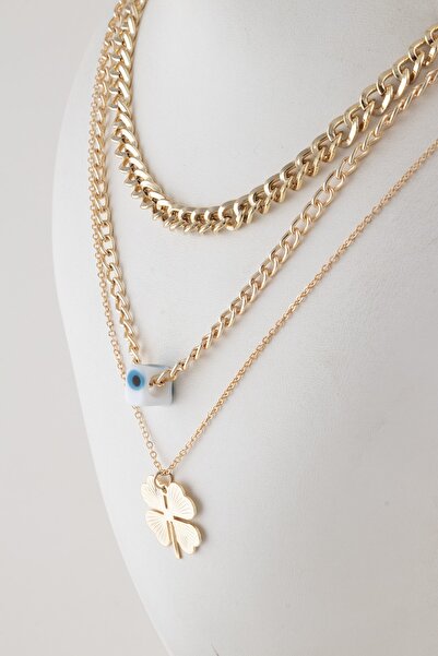 Sortie Aksesuar Çelik Yonca Nazar Boncuğu Figürlü Kombin Kolye Seti 204